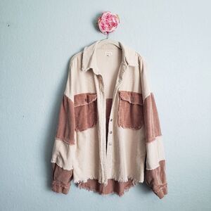 POL Corduroy Cream and Brown Oversized Jacket